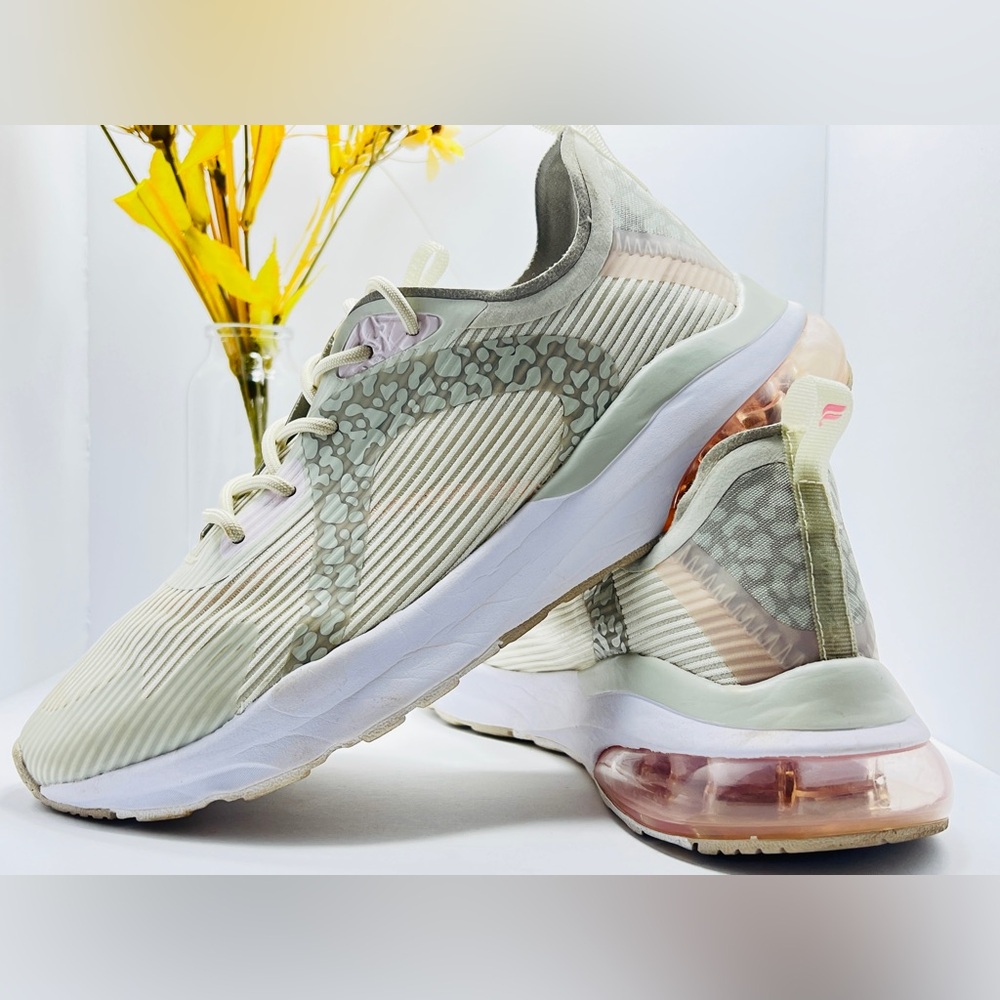 Fabletics Oasis Knit Sneakers - Sage Green Leopard & Rose Gold - Size 10